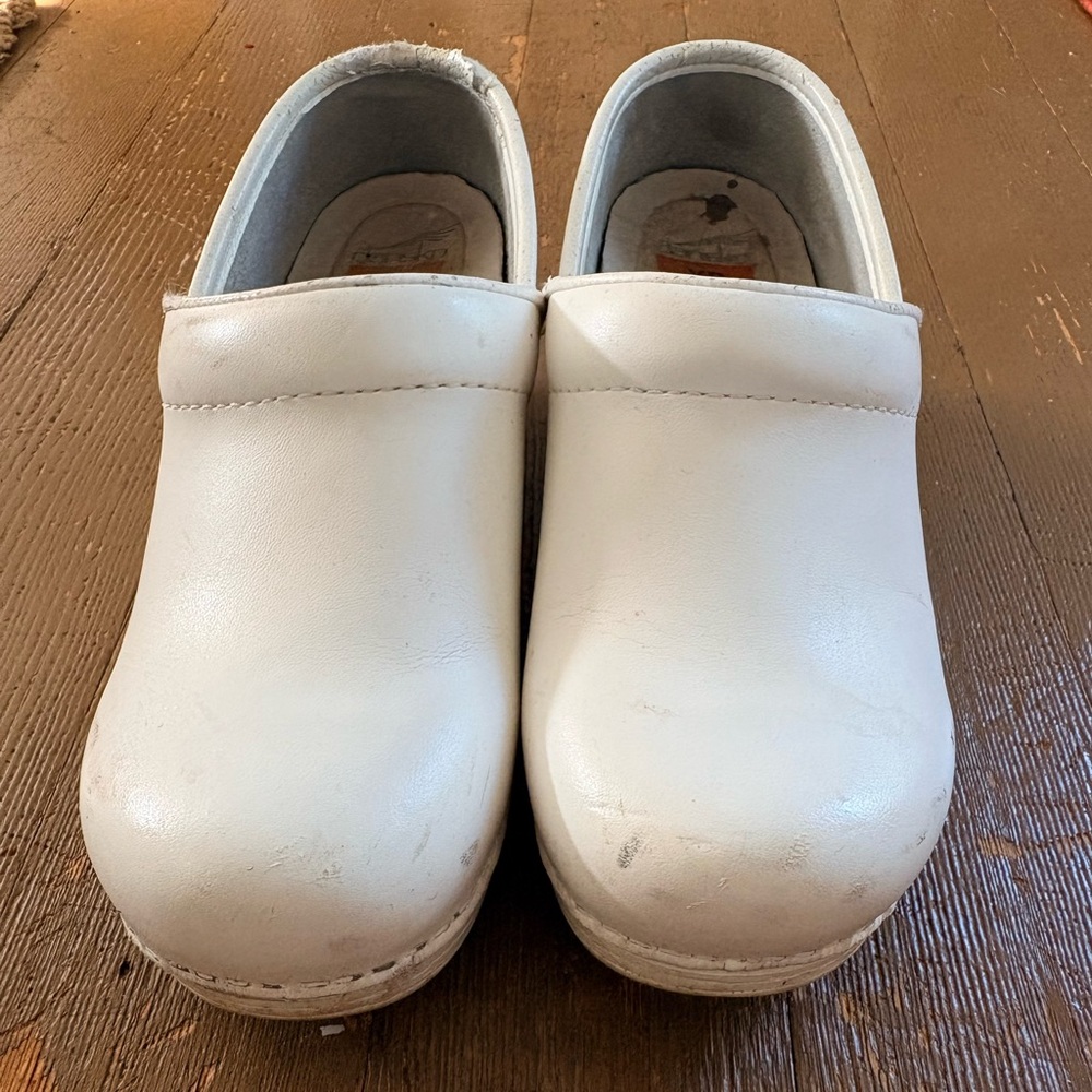 White Leather Dansko Clogs